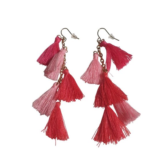 Pink Ombré Tassel Earrings Gold Tone Chain Dangle Hook Women Boho Chic Jewelry - Picture 5 of 5